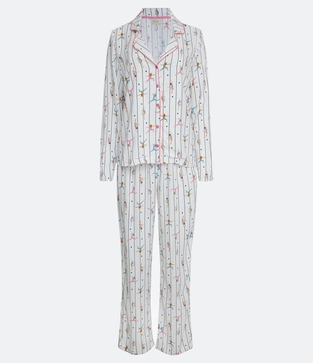 Pijama Americano Largo en Viscosa con Estampado Acróbatas Blanco 1