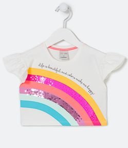 Blusa Infantil Estampa de Arco-íris com Paetês - Tam 5 a 14 anos