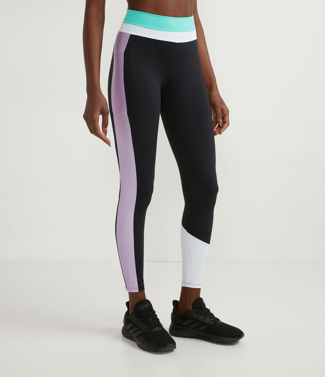Calça Legging Esportiva em Poliamida com Recortes Color Block Multicores