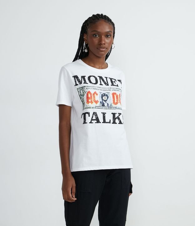 Blusa Alongada em Algodão com Estampa AC/DC Money Talks
