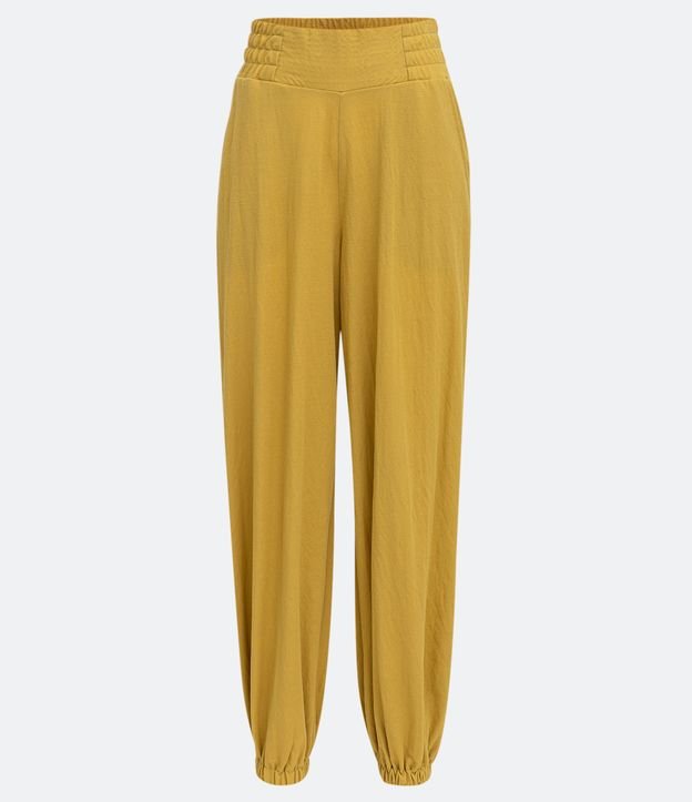 Pantalón Harem en Orly con Cintura Mediana y Cintura Ancha Elástico Amarillo 5