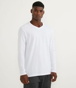 Camiseta de Pijama Básica em Meia Malha com Manga Longa