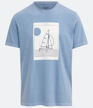 Camiseta Comfort Estonada em Algodão com Estampa de Barco Menor preço em Camiseta Comfort Estonada em Algodão com Estampa de Barco