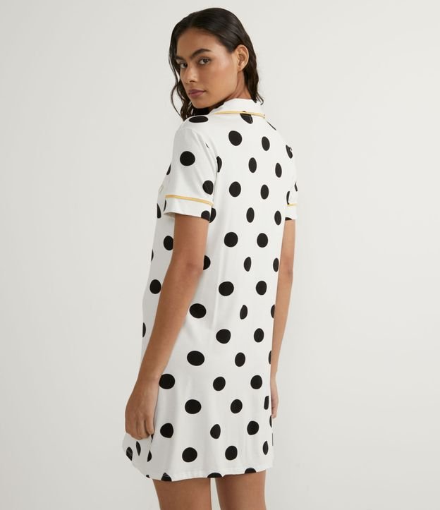 Camisón Corta en Viscolycra Estampado Lunares con Viés Contrastante Blanco 2