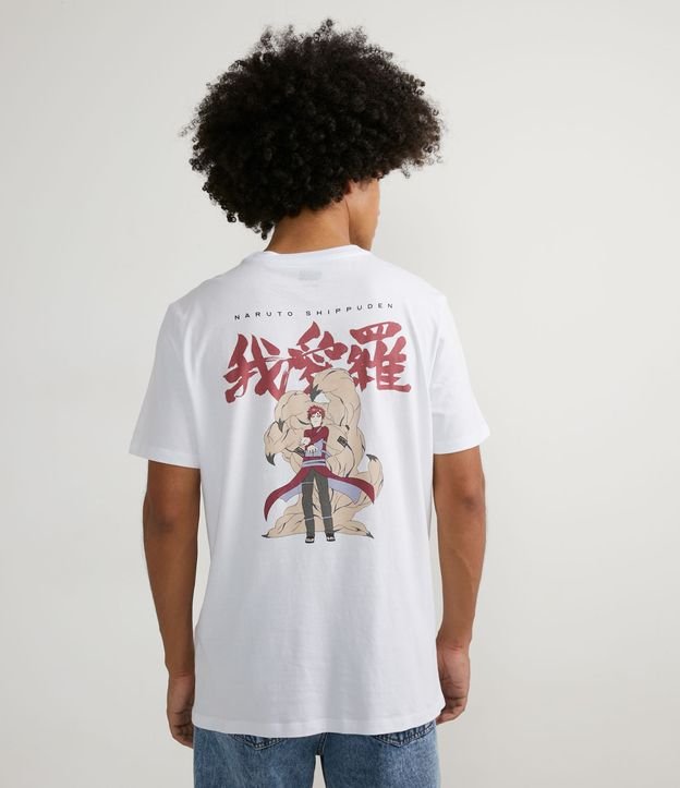 Camiseta Manga Curta em Algodão com Estampa do Gaara Branco