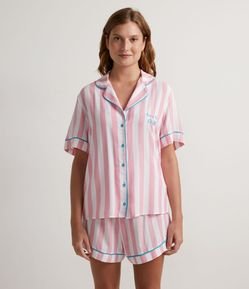 Pijama Americano Curto em Viscose com Estampa Listrada