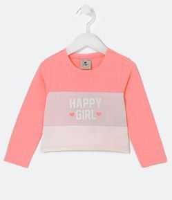Blusa Infantil com Recortes e Estampa Happy Girl - Tam 1 a 5 anos
