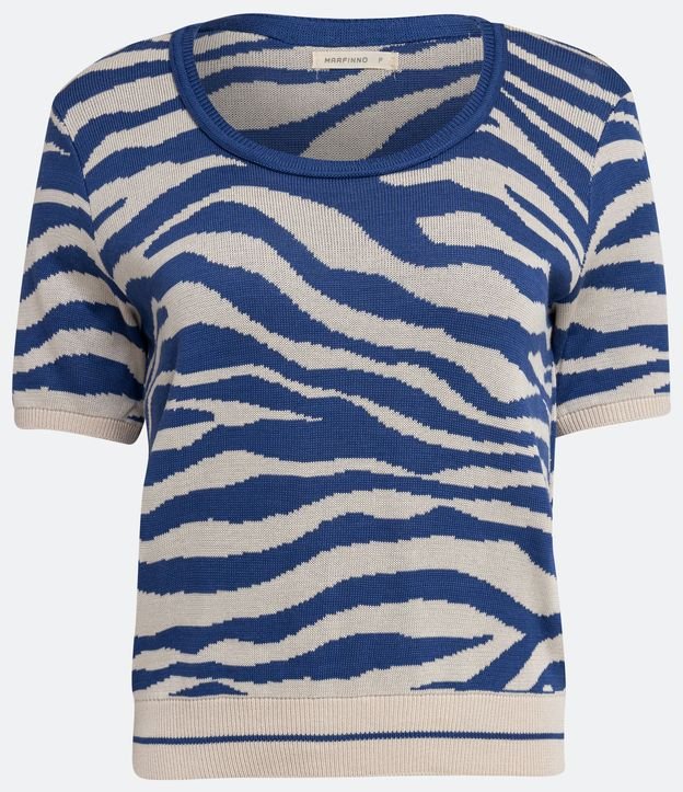 Blusa T-shirt em Tricô Texturizada em Jacquard Zebra Bege 5