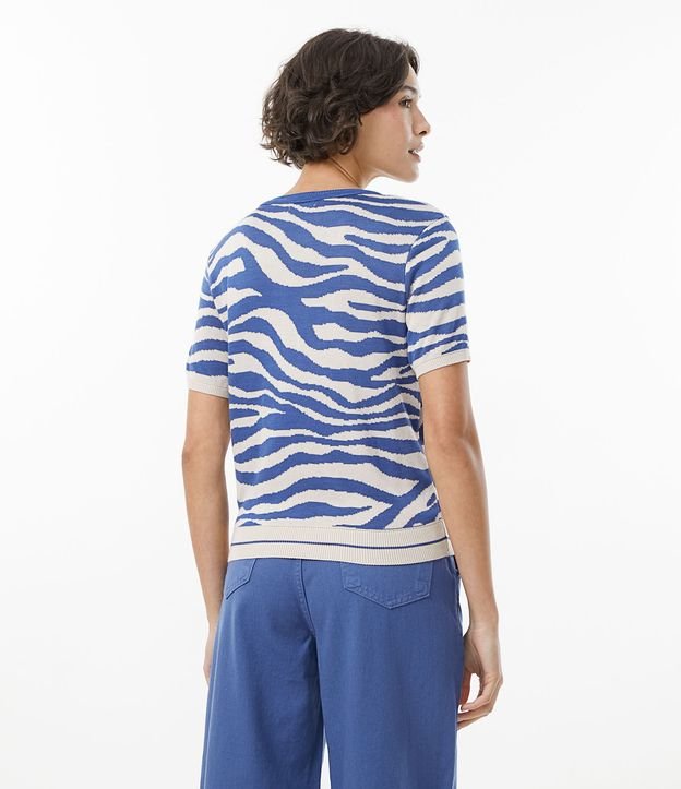 Blusa T-shirt em Tricô Texturizada em Jacquard Zebra Bege 3