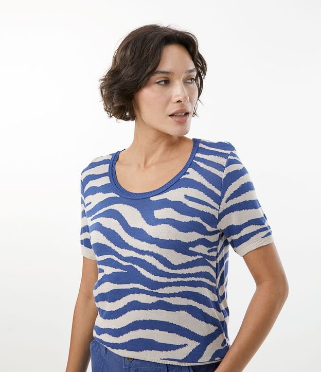 Blusa T-shirt em Tricô Texturizada em Jacquard Zebra Bege 4