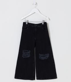 Calça Wide Leg  Infantil em Jeans com Puídos - Tam 5 a 14 anos