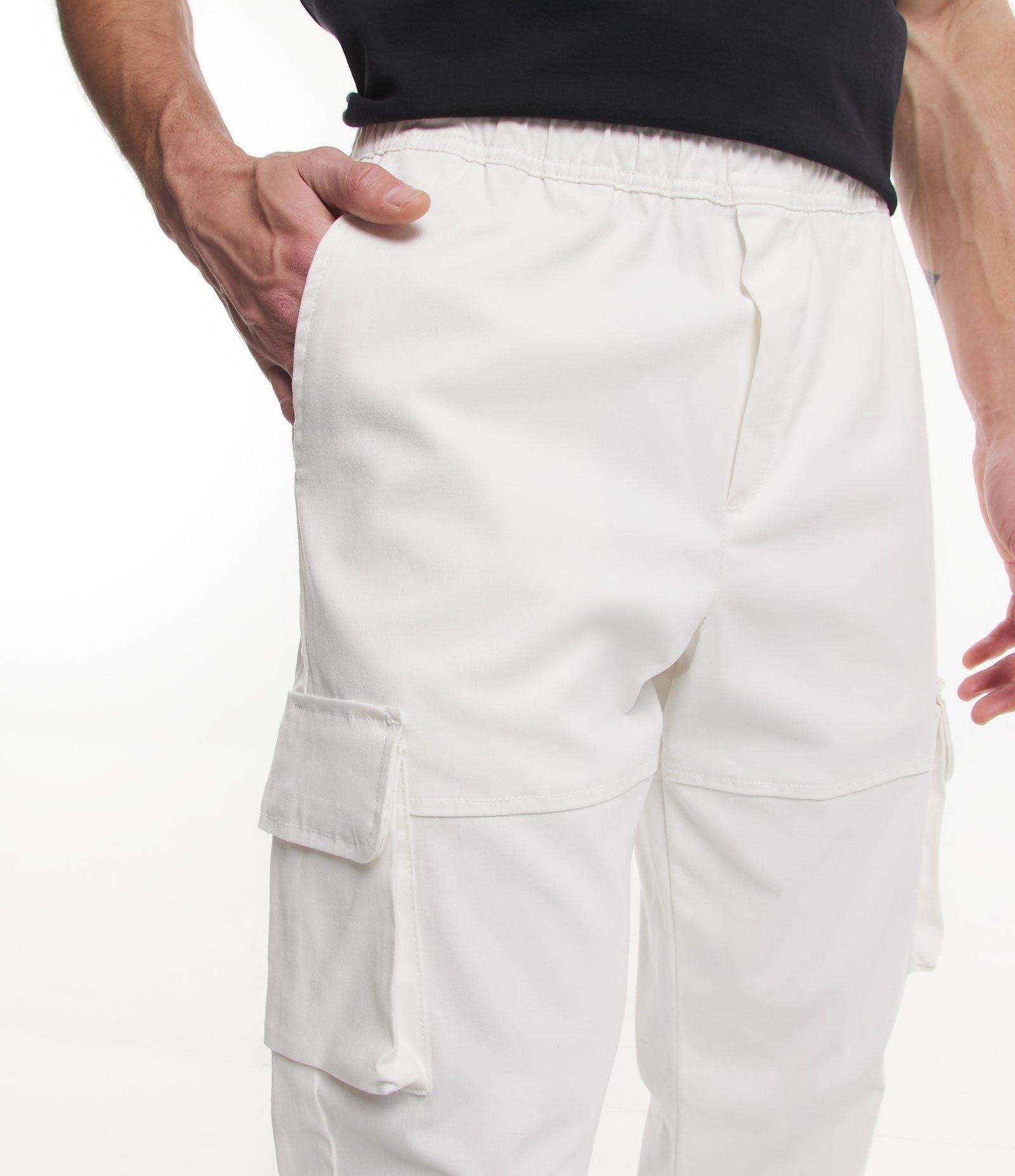 Calça Jogger Cargo em Sarja com Cós Elástico e Barra Ajustada Off White 4