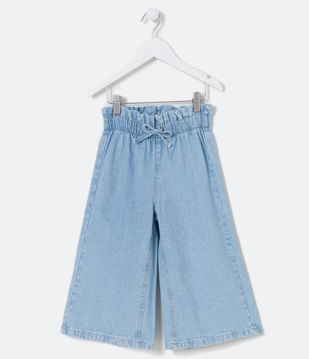 Pantalón Wide Leg Infantil en Jeans con Elástico en la Cintura - Talle 5 a 14 años Azul 1