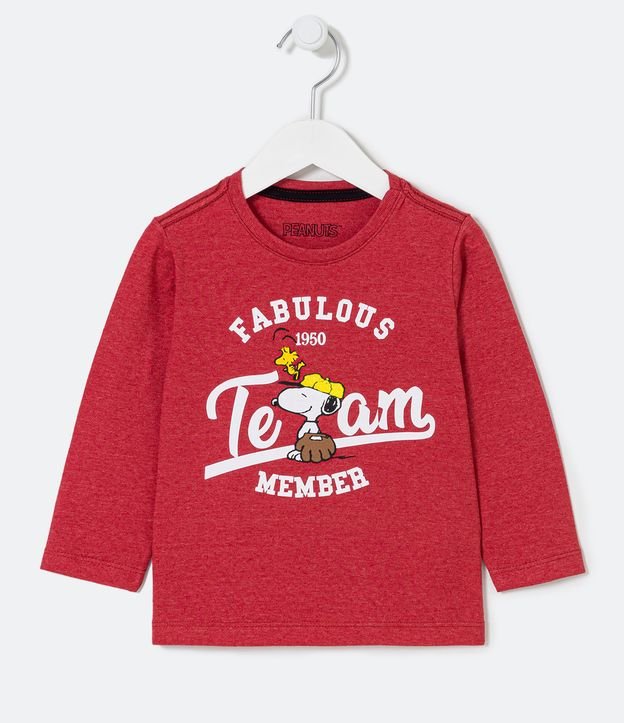 Camiseta Infantil com Estampa Snoopy e Woodstock - Tam 1 a 5 anos - Cor: Vermelho - Tamanho: 04