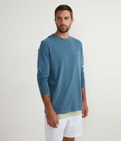 Camiseta Regular em Algodão Manga Longa Estonada