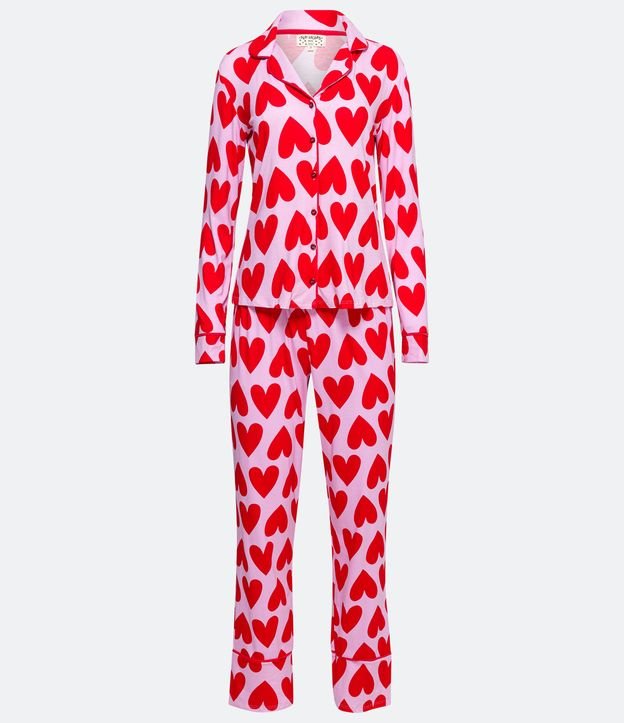 Pijama Americano Largo en Viscolycra con Estampado de Corazón Rojo 5