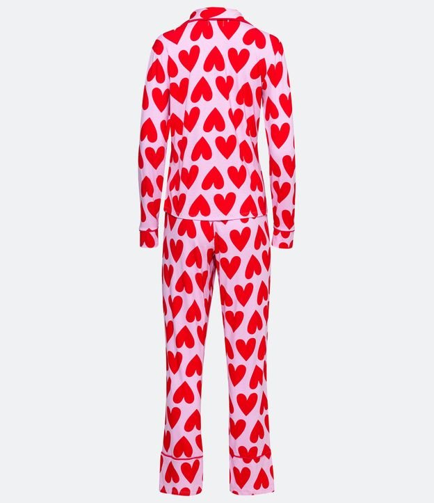 Pijama Americano Largo en Viscolycra con Estampado de Corazón Rojo 6