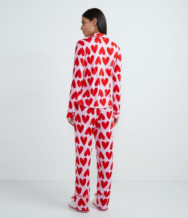 Pijama Americano Largo en Viscolycra con Estampado de Corazón Rojo 2