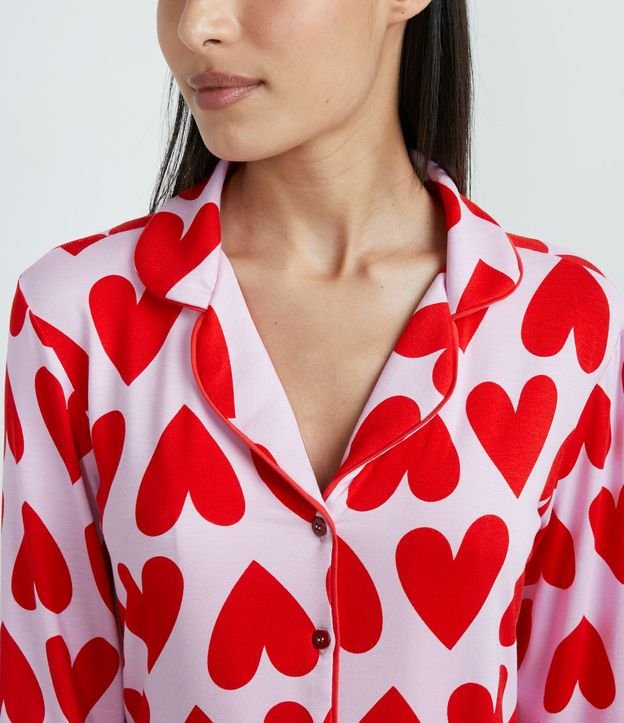 Pijama Americano Largo en Viscolycra con Estampado de Corazón Rojo 3