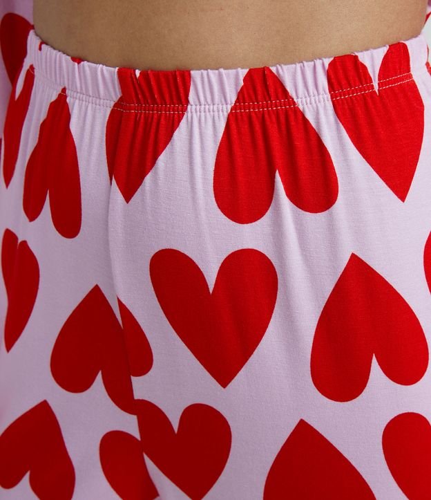 Pijama Americano Largo en Viscolycra con Estampado de Corazón Rojo 4