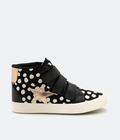 Tênis Abotinado Infantil com Estampa Poá e Estrela Metalizada - Tam 28 ao 36