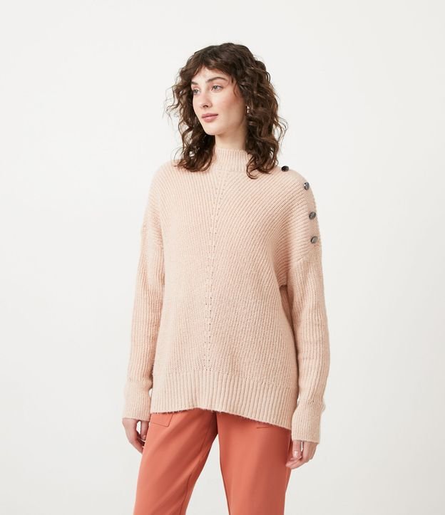 Blusa en Tejido de Punto con Cuello Alto y Barra Mullet Rosado 1