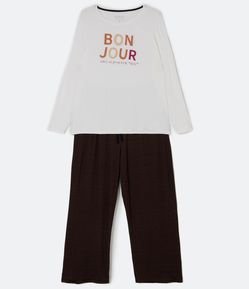 Pijama Longo em Viscolycra com Estampa Bon Jour Curve & Plus Size