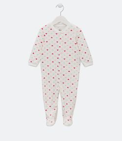 Macacão Infantil em Plush com Estampa de Corações - Tam 0 a 18 meses