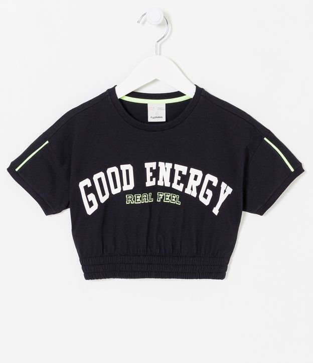 Blusa Cropped Infantil com Lettering "Good Energy" Tam 5 a 14 Anos