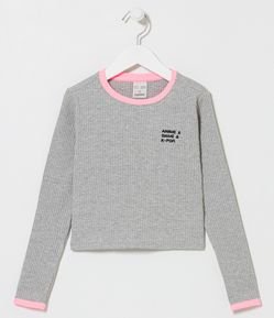 Blusa Infantil Canelada com Bordado no Peito - Tam 5 a 14 anos