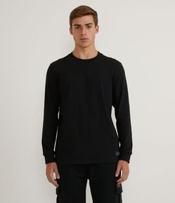 Camiseta Regular Básica em Algodão com Etiqueta na Barra