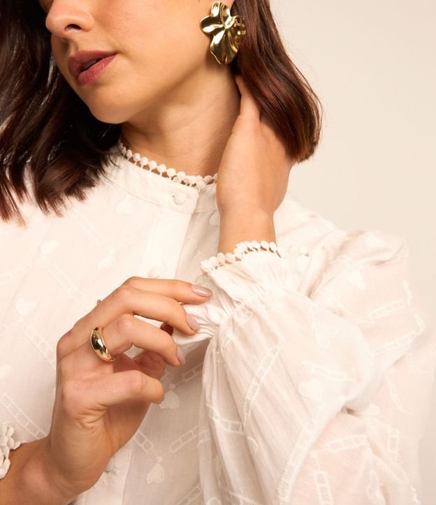 Camisa em Algodão com Bordado de Corações