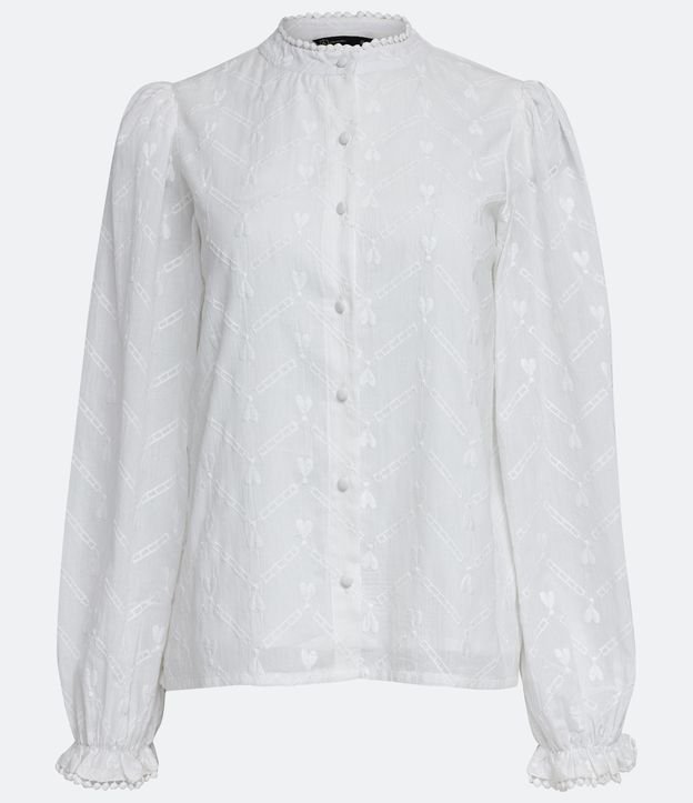 Camisa Manga Larga con Bordado de Corazones Blanco 6