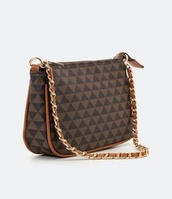 Bolsa Transversal Baguete com Alça de Corrente e Estampa de Triângulos