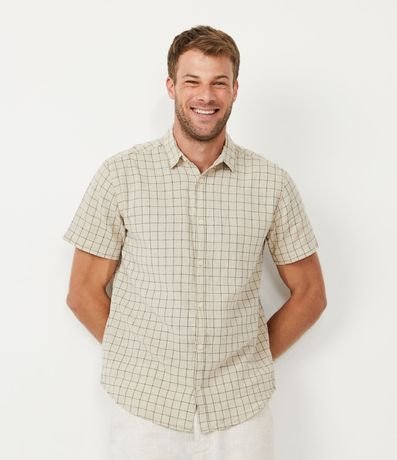 Camisa Comfort Manga Curta em Linho com Estampa Xadrez Menor preço em Camisa Comfort Manga Curta em Linho com Estampa Xadrez