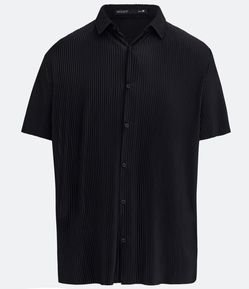 Camisa Slim em Tricoline com Textura Canelada e Gola Colarinho