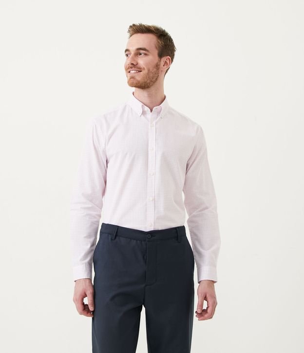 Camisa Slim en Algodón con Estampado de Cuadros Blanco 1