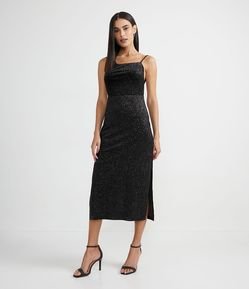 Vestido New Midi em Veludo Metalizado e Fendas Laterais
