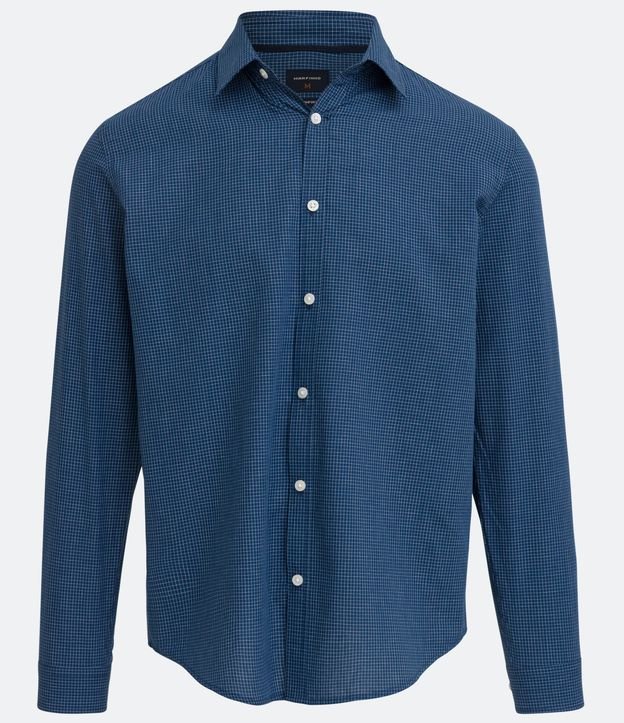 Camisa Comfort en Algodón de Cuadros con Manga Larga Azul 6