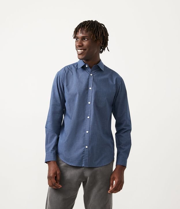 Camisa Comfort en Algodón de Cuadros con Manga Larga Azul 1