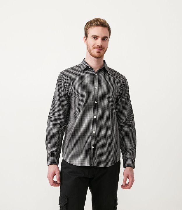 Camisa Comfort Manga Larga de Cuadros Negro 1