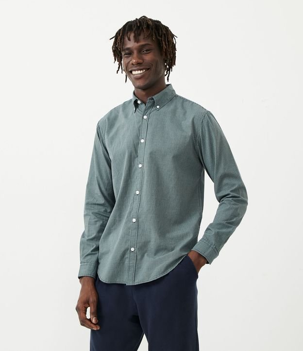 Camisa Slim en Algodón con Estampado de Cuadros Verde 1