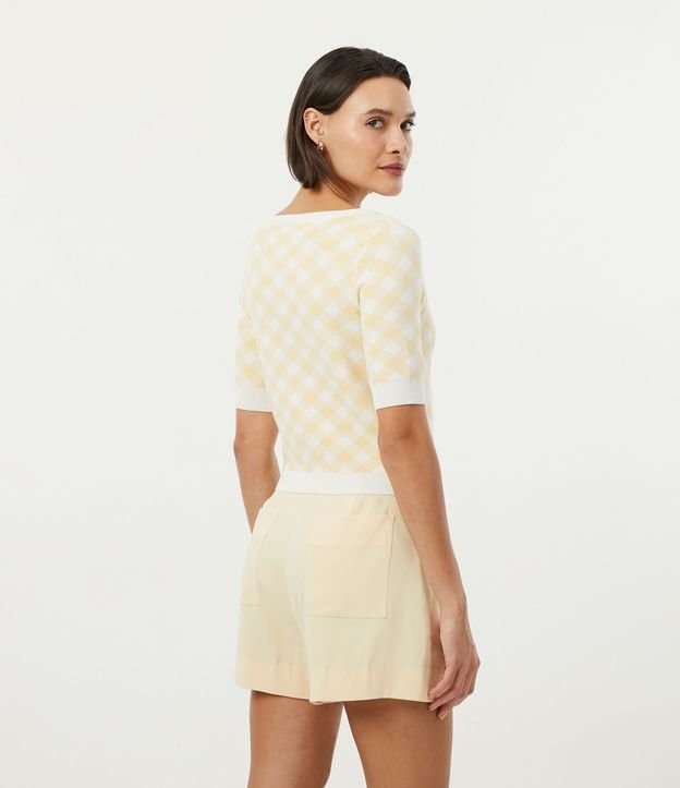 Cardigan en Jacquard Xadrez con Cierre Frontal Amarillo 3