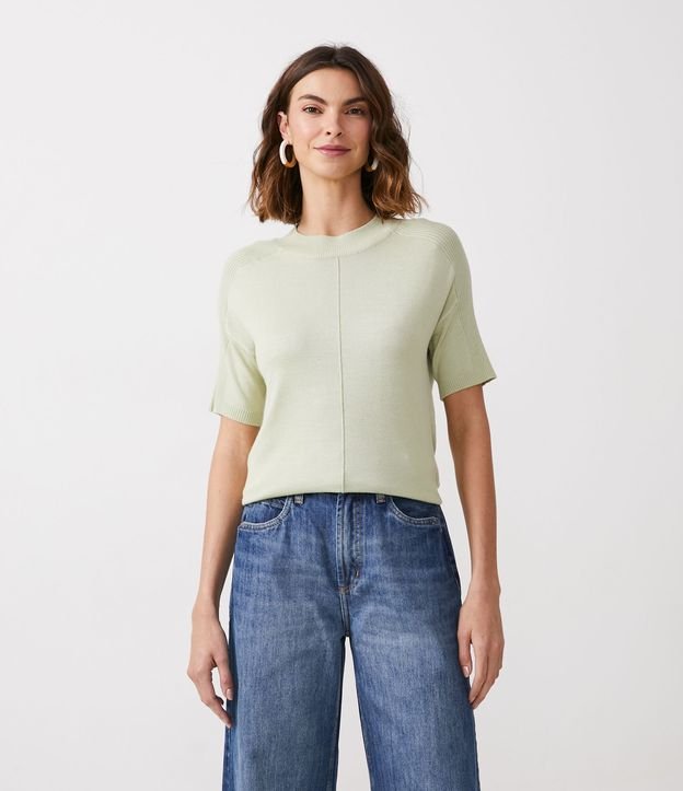 Blusa de Punto con Cuello Alto y Recortes Verde 1