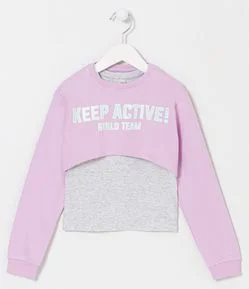Blusão Infantil com Lettering Keep Active e Regata por Baixo - Tam 5 a 14 Anos