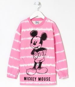 Blusão Alongado Infantil em Moletom com Estampa Tie Dye e Mickey - Tam 5 a 14 anos