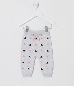 Calça Infantil em Moletom Quentinho com Estampas de Corações - Tam 0 a 18 meses