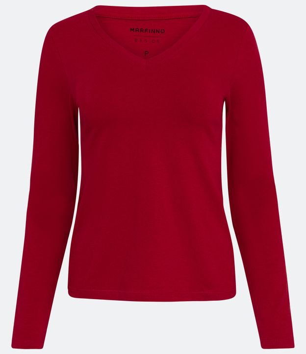 Blusa Básica em Ribana com Decote V Vermelho