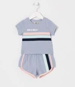 Conjunto Esportivo Infantil com Estampa Girls Rule e Listras - Tam 1 a 5 anos