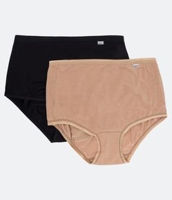 Kit 02 Calcinhas Altas em Algodão com Elástico Brilhante no Cós e nas Cavas DelRio